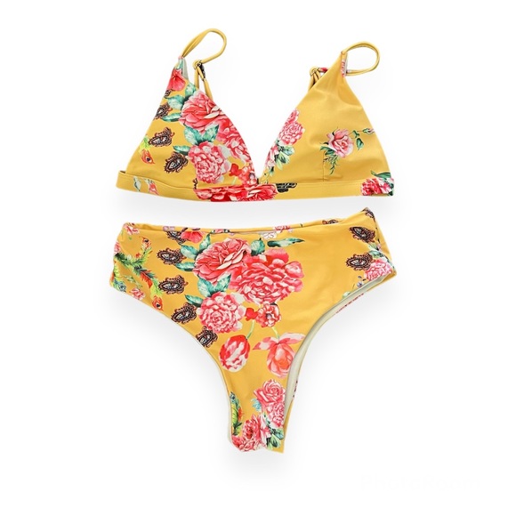 SHEIN Other - SHEIN Two Piece Floral High Rose Cheeky Bikini Set Yellow Size Small